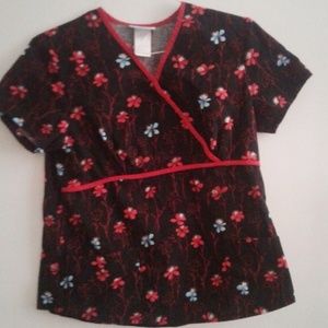 Flowers Scrub Top Nurse Florist Scrubs Size Medium